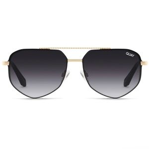 QUAY Know Your Angles Sunglasses Aviators Black Gold Frame Smoke Gradient Lenses